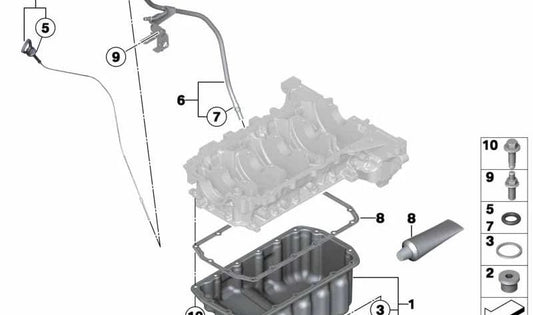Cárter de aceite OEM 11137600461 para BMW F20, F21, F30, F31 con motor N13. Compatible con modelos 114i, 116i y 118i. Original BMW.