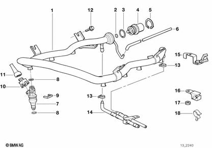 Tubo flexible con protección contra frotamiento OEM 13531702959 para BMW Serie 8 E31 840i M60 manual y automático. Original BMW.