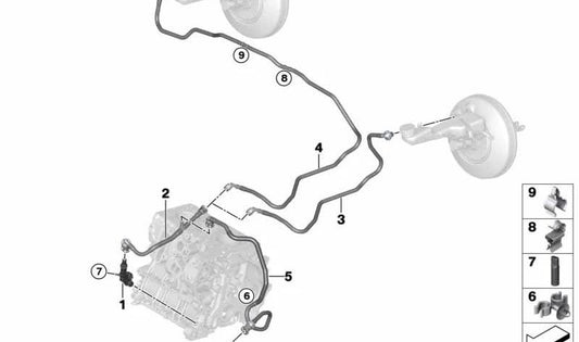 Tubo de vacío OEM 11668607939 para BMW F45, F48 y MINI F60 (modelos 225xe, xDrive25e, Cooper S, Cooper SE ALL4). Conexión del servofreno. Original BMW y MINI.