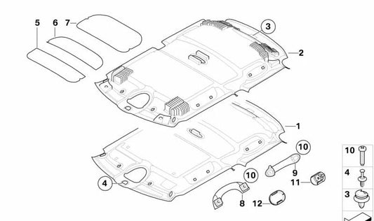 Techo interior (Dachhimmel) color Cashmere OEM 51447315890 para MINI R56 Cooper S (2010–2013) con cambio manual o automático. Original MINI.