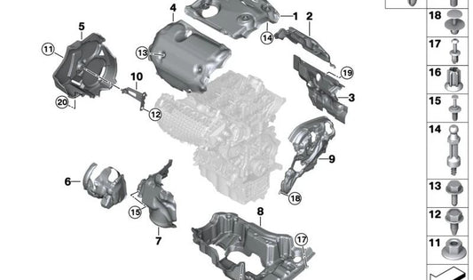 OEM 11148607071 Suporte à capa acústica do motor para BMW I12. Peça original da BMW.