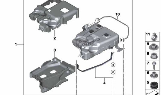 Aislante inferior del depósito SCR OEM 16197320493 para BMW F15. Recambio original BMW.