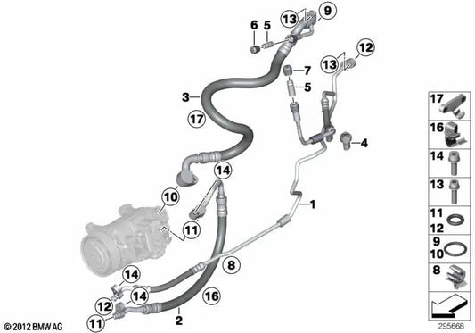 Tubería de Presión Compresor-Condensador para BMW F25 (OEM 64539228239). Original BMW.
