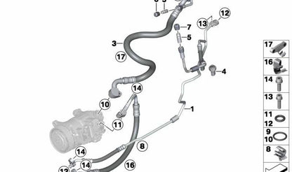Tubería de alta presión aire acondicionado OEM 64539228243 para BMW X3 F25. Original BMW.