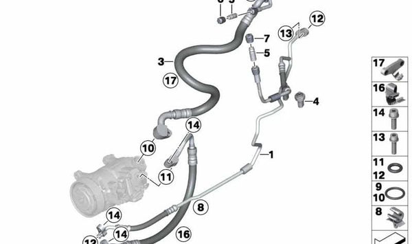 **Tubería de succión evaporador-compresor OEM 64539228244 para BMW F25 (X3). Original BMW.**