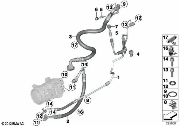 Tubería de Presión Compresor-Condensador para BMW F25 (OEM 64539228239). Original BMW.