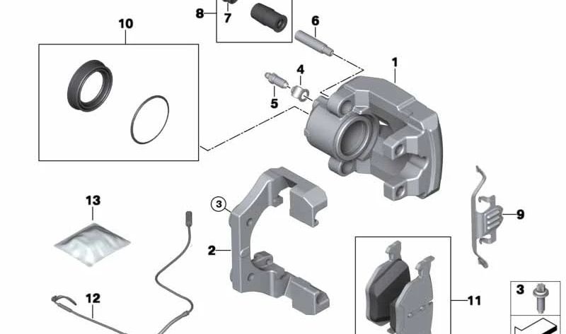 Pinza de freno trasera izquierda OEM 34216776789 para BMW E70, F15, E71, E72, F16. Compatible con X5 y X6 según motorización. Original BMW.