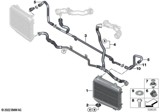 Offset coolant pipe for BMW G87, G80, G81, G82, G83 (OEM 17128096431). Original BMW