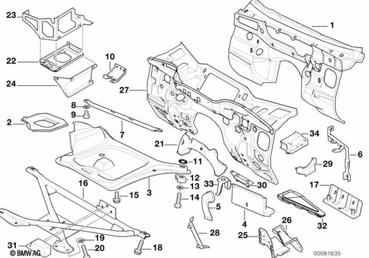 Pared frontal OEM 41131977543 para BMW Serie 3 E36 316i, 316g, 316ti, 316ci... y más. Original BMW.