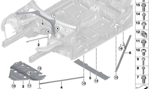 Soporte trasero del túnel central OEM 51717439127 para BMW G20, G20N, G21, G21N, G22, G22N, G23, G23N. Refuerzo estructural original BMW.