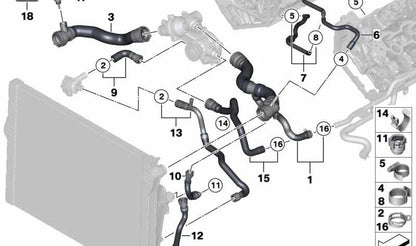 Tuyau de réfrigérant OEM 17127611149 pour BMW F01, F02 (760i, 760li). Compatible avec les moteurs N74. BMW d'origine.