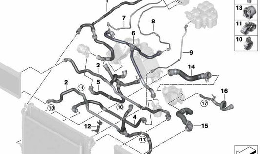Manguera del vaso de expansión OEM 17128747494 para BMW F90, F91, F92, F93. Original BMW.