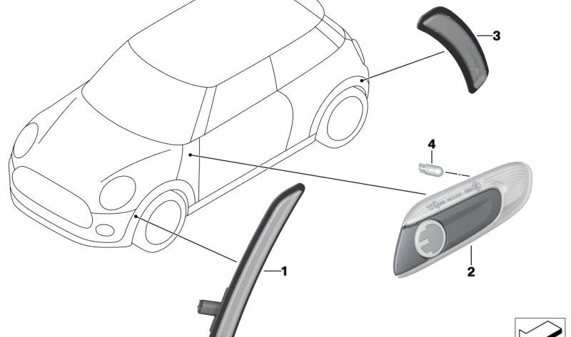 Luz de posición lateral delantera izquierda OEM 63137298337 para MINI F56, F55, Cabrio F57... y más. Original MINI.