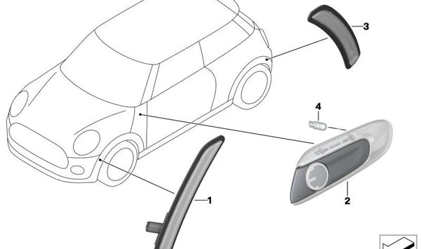 Intermitente lateral izquierdo OEM 63138497951 para MINI F56, F55, F57. Original MINI.