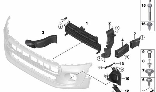 Guía de aire izquierda OEM 51647455617 para MINI Cabrio F57 Cooper S (modelos WG71, WG72, WG81, WG82) 2015-2021. Original MINI.