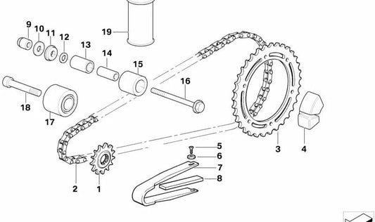 Rodillo tensor de cadena OEM 46517691335 para BMW Motorrad F650GS, F700GS, F800GS, F800R, F800GT, F800ST, G650GS. Original BMW Motorrad.