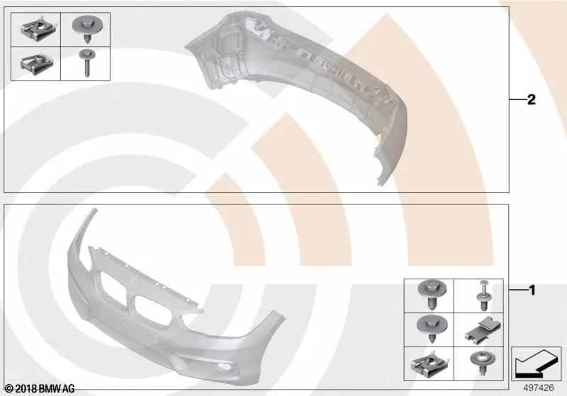 Rear Bumper Mounting Kit for BMW F30, F31, F34, F35 (OEM 51122471546). Original BMW