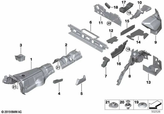 Isolamento acústico do passe da roda traseira esquerda para BMW X7 G07, G07N (OEM 51487434359). BMW original.