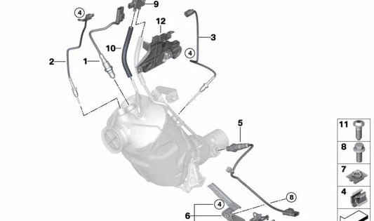 Soporte sensor OEM 13628513997 para BMW F20, F21, F22, F23, F30, F31, F34, F32, F33, F36, F10, F11, F25, F26, F15. Soporte original para sensor de emisiones. Original BMW.