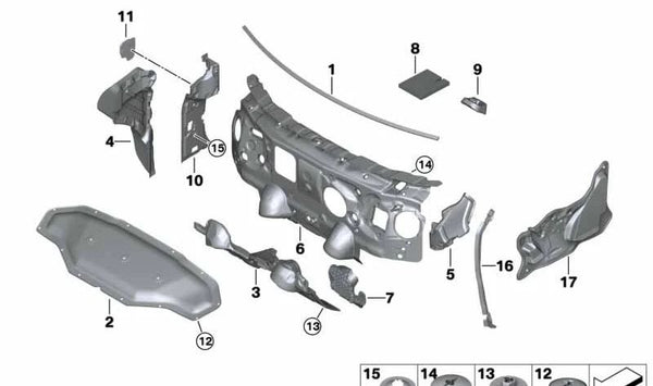 Aislante acústico montante A izquierdo OEM 51487298907 para BMW F52, F45, F46, F48, F49, F39. Original BMW.