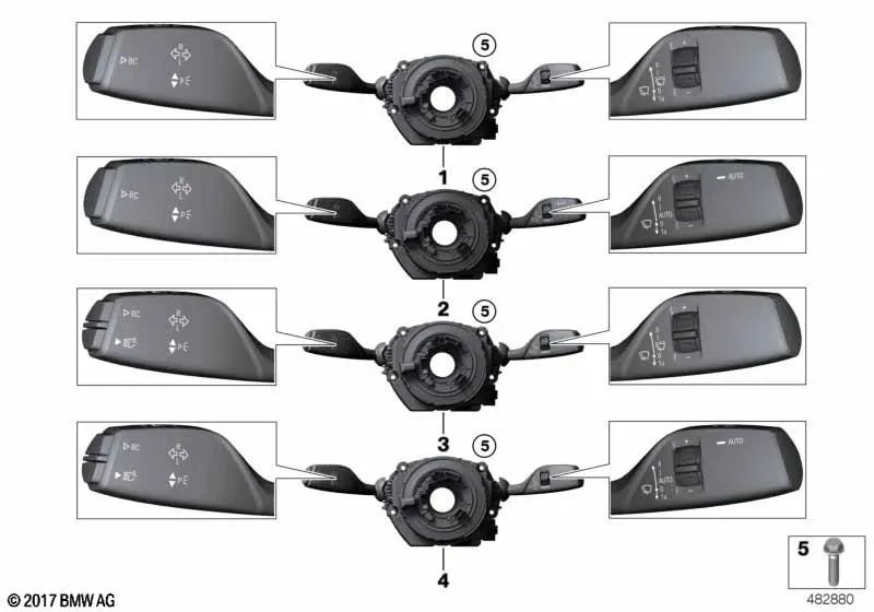 Centro de Control de la Columna de Dirección para BMW Serie 2 F22N, F23N, F87N, Serie 3 F30N, F34N, F35N, F80N, Serie 4 F32N, F33N, F36N, F82N, F83N (OEM 61315A32CD4). Original BMW