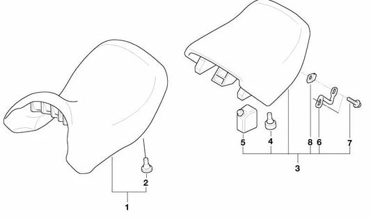 Tope de asiento OEM 52532313243 para motos BMW R 1200 RT, K 1300 GT, R 1150 RT... y más. Original BMW Motorrad.