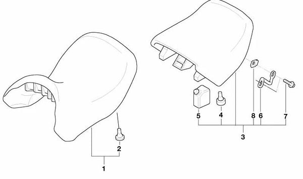 Tope de asiento OEM 52532313243 para motos BMW R 1200 RT, K 1300 GT, R 1150 RT... y más. Original BMW Motorrad.