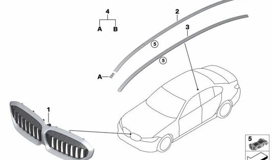 Rejilla decorativa frontal OEM 51137457041 para BMW Serie 3 G20, G21, G28. Original BMW.