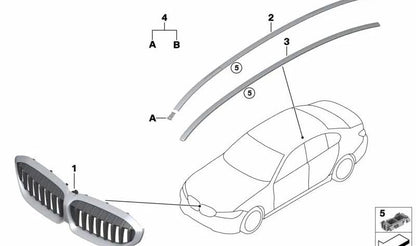 Rejilla decorativa frontal OEM 51137449432 para BMW G20 y G21. Compatible con versiones 316d y 318d. Original BMW.