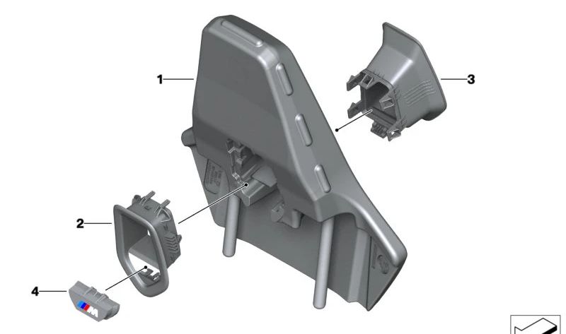 Headrest emblem for BMW 1 Series F70, X1 U11, U12, X2 U10 (OEM 52105A456E2). Original BMW