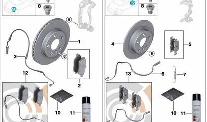 Kit de reparación pastillas de freno sin amianto OEM 34216762871 para MINI R50, R52 y R53. Compatible con versiones One y Cooper. Original MINI.