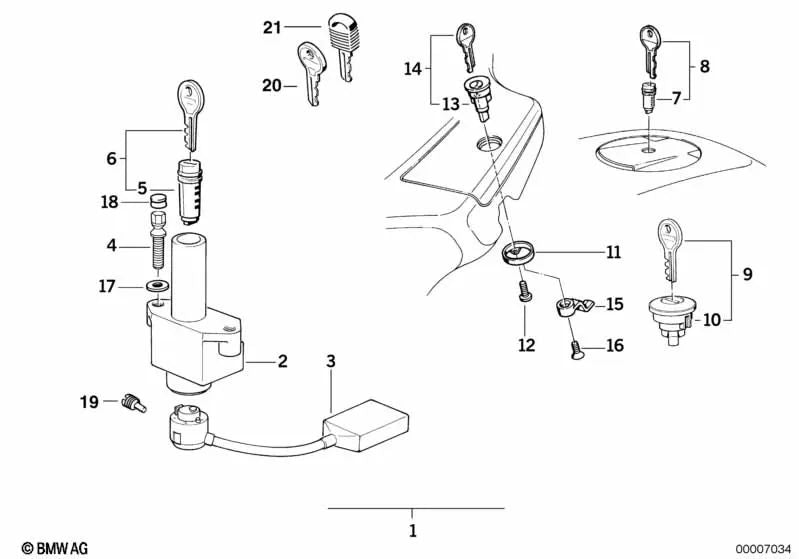 Cilindro de cierre del asiento para BMW R 248 (OEM 51251243277). Original BMW