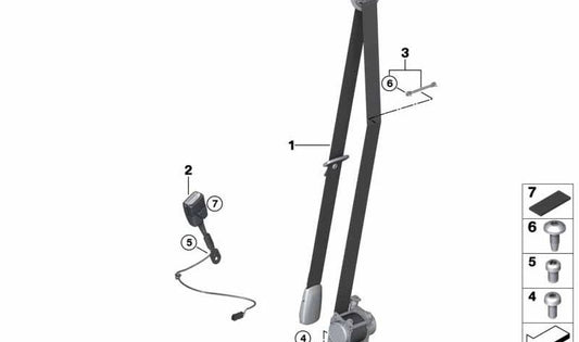 Cinturón de seguridad delantero izquierdo negro OEM 72117401713 para BMW X1 F48 (modelos 18i, 20i, xDrive20d, xDrive25i, sDrive16d) y BMW X2 F39. Original BMW.