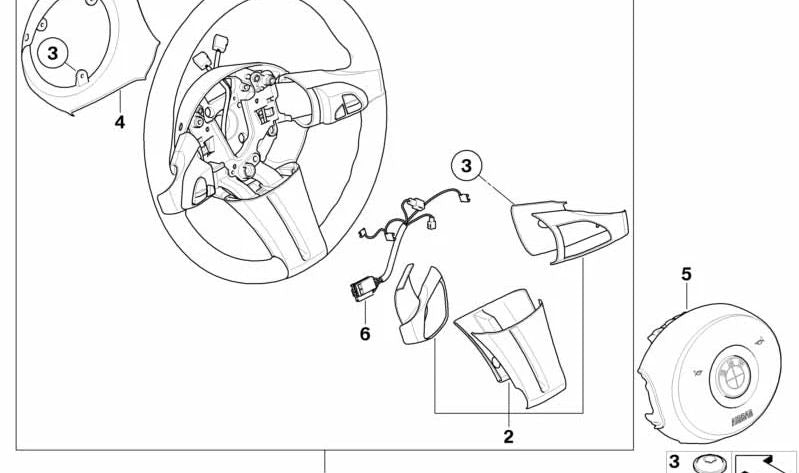 Volante deportivo con airbag y multifunción en piel OEM 32306763532 para BMW Z4 E85 {2.0i, 2.2i, 2.5i} todos los modelos compatibles. Original BMW.