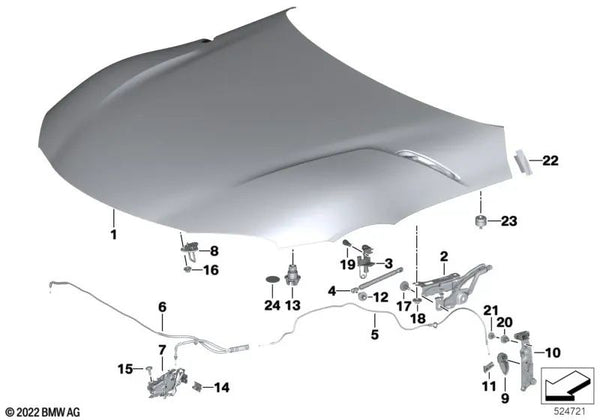 Cable Bowden cerradura capó delantero OEM 51237435522 para BMW Z4 G29. Original BMW.