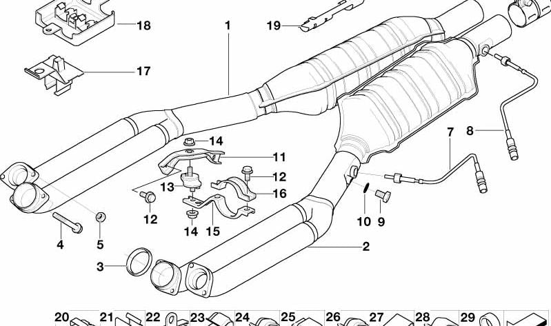 Tubo de escape intermedio OEM 18101741394 para BMW E38. Original BMW.