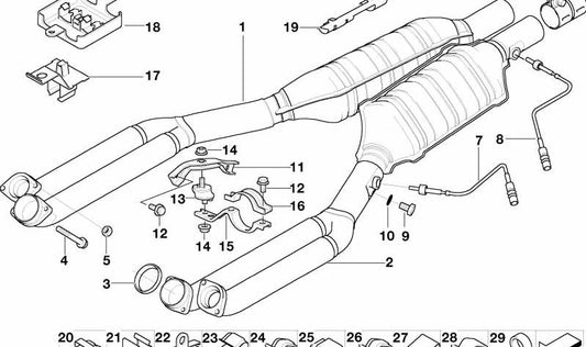 Tubo de escape intermedio (pre-silenciador) OEM 18101742703 para BMW E31 850Ci (motores V12). Pieza original BMW.
