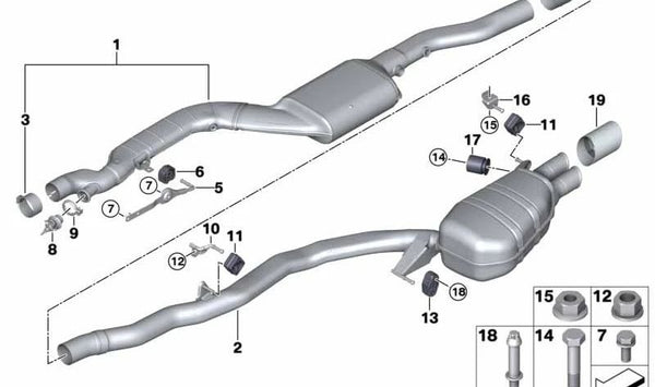 Silencioso trasero OEM 18308583455 para BMW F10 y F11. Original BMW.