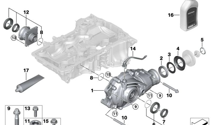 Tuerca hexagonal con costillas diferencial delantero/trasero OEM 31517547749 para BMW G83 M4, G90 M5, G99 M5 Touring, G09 XM y MINI Countryman R60, Paceman R61. Original BMW y MINI