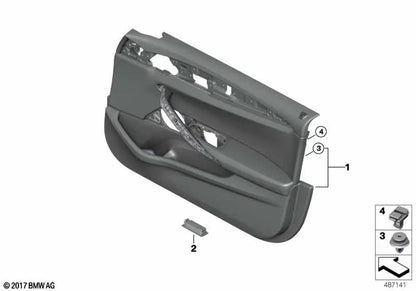 Revestimiento de puerta delantera izquierda negro OEM 51418093379 para BMW Serie 5 G30, G31, G30 LCI, G31 LCI. Original BMW.