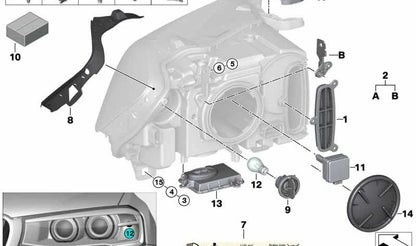 Kit de reparación soporte faro derecho OEM 63117401168 para BMW F25, F26. Compatible con faros LED, Xenón y Halógenos. Original BMW.