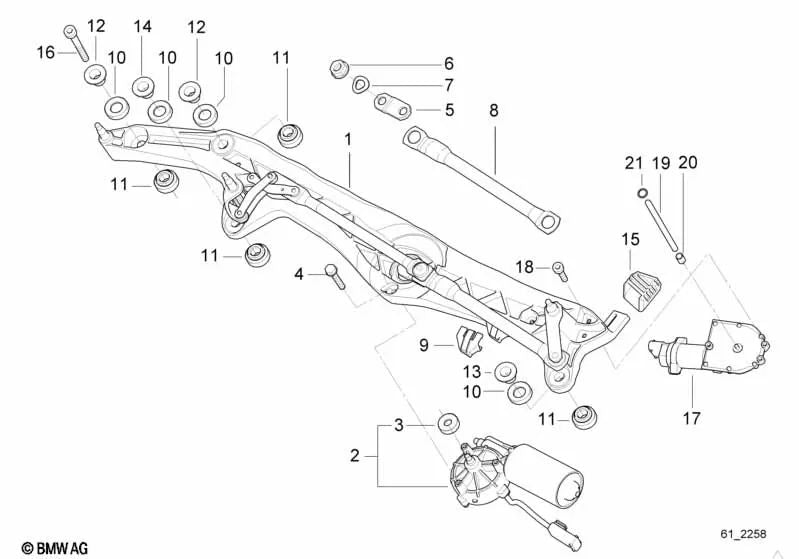 Windshield wiper motor for BMW 7 Series E38 (OEM 67638352150). Original BMW