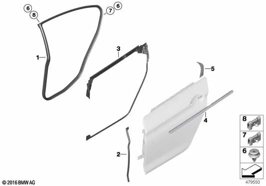 Listón de adorno montante C derecho OEM 51767453360 para BMW Serie 6 F06 Gran Coupé. Original BMW.