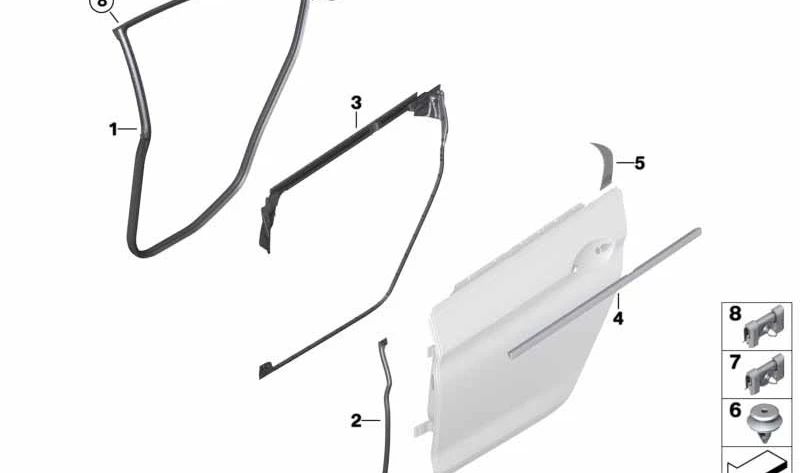 Moldura exterior puerta trasera izquierda negro brillo OEM 51357291915 para BMW F06 (640d, 640i, xDrive). Original BMW.