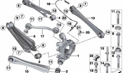 Brazo de suspensión trasero con silentblock OEM 33326786978 para BMW F25, F26. Original BMW.