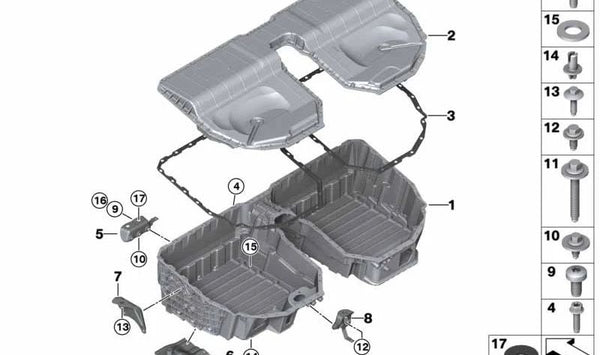 Soporte trasero derecho OEM 61258614775 para BMW Serie 7 {G11,G12} modelos 740e, 745e, 740Le, 745Le (con y sin xDrive). Original BMW.