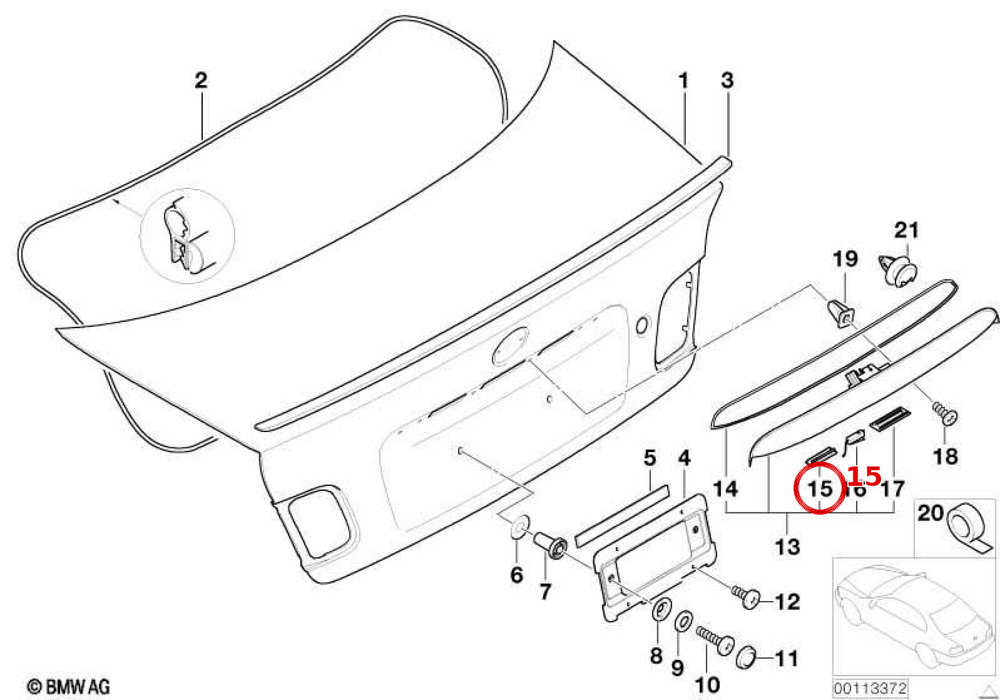 License plate light cover for BMW e46. Original BMW