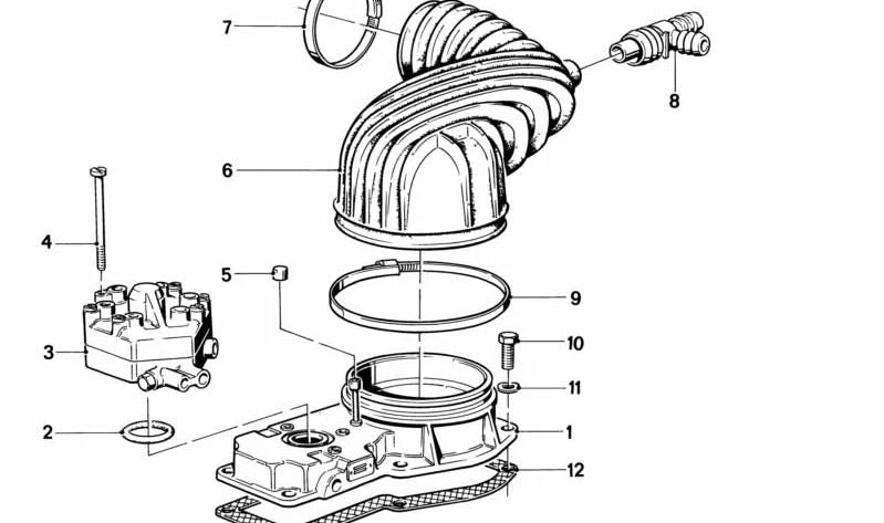 Colector de admisión OEM 13511276613 para BMW E28 520i (modelos con motor M20, manual y automático, 1981-1987). Original BMW.