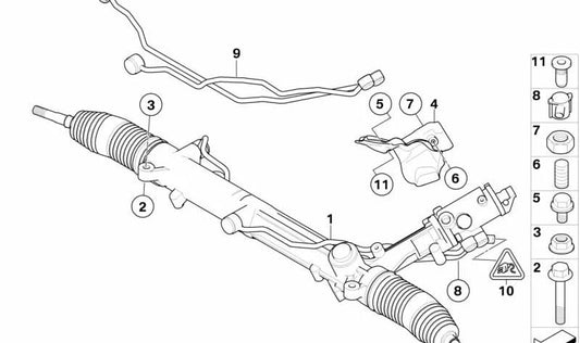 Juego de tuberías dirección asistida OEM 32106767700 para BMW E60, E61, E63, E64. Compatible con motores diésel y gasolina. Original BMW.
