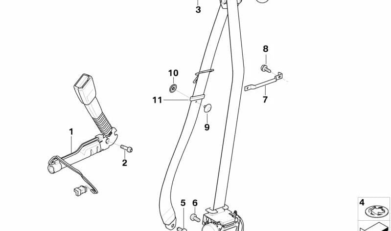 Arandela de fijación OEM 72116988009 para BMW E90, E91, E60, E61. Pieza original BMW. Ideal para sistemas de anclaje del cinturón de seguridad delanteros.